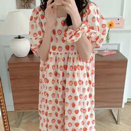 2026公主短袖裙草莓家居服泡泡袖睡衣女可外穿送发圈