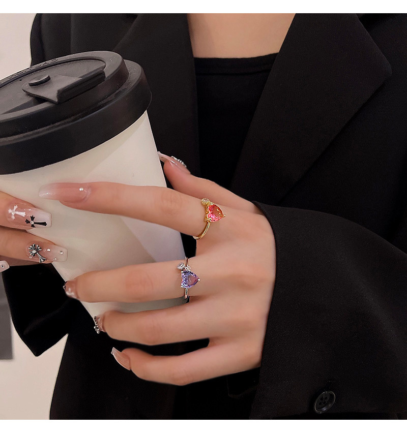 Fashion Heart Shape Copper Inlay Artificial Gemstones Open Ring 1 Piece