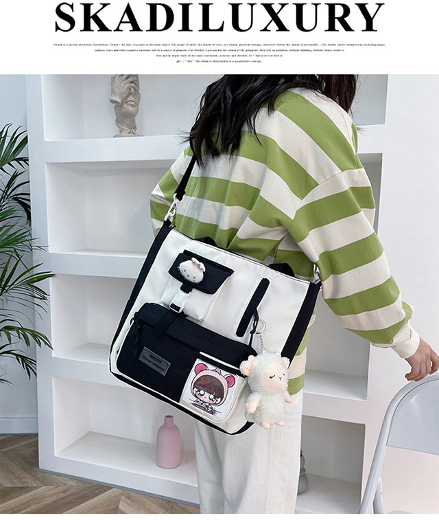 Canvas bag, large-capacity crossbody bag for women, Japanese and Korean version single-shoulder bag, student class tutorial bag, versatile ins trendy book undefined