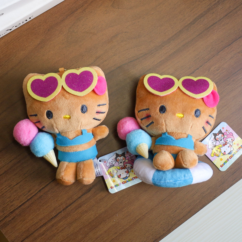 冰淇淋泳圈hellokitty挂件毛绒公仔夏威夷黑皮kt凯蒂猫玩偶包挂饰
