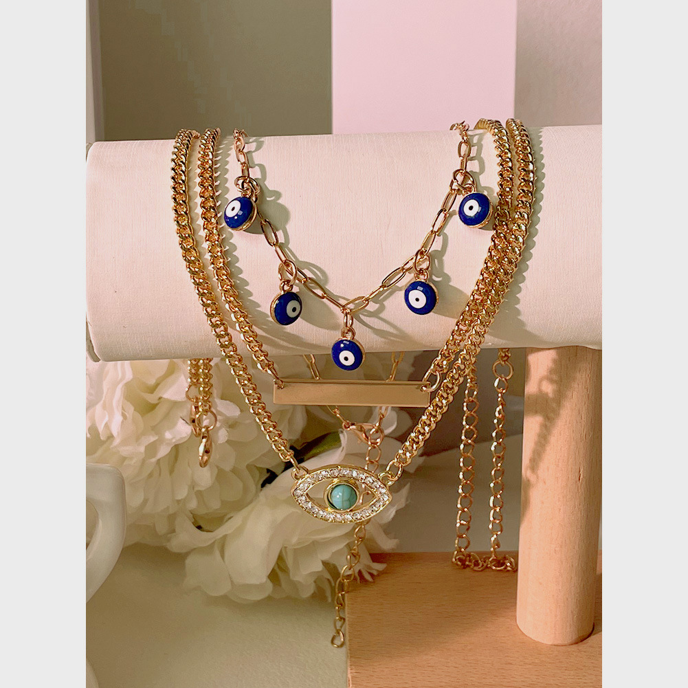 Retro Devilu0027S Eye Alloy Inlay Artificial Gemstones Womenu0027S Layered Necklaces