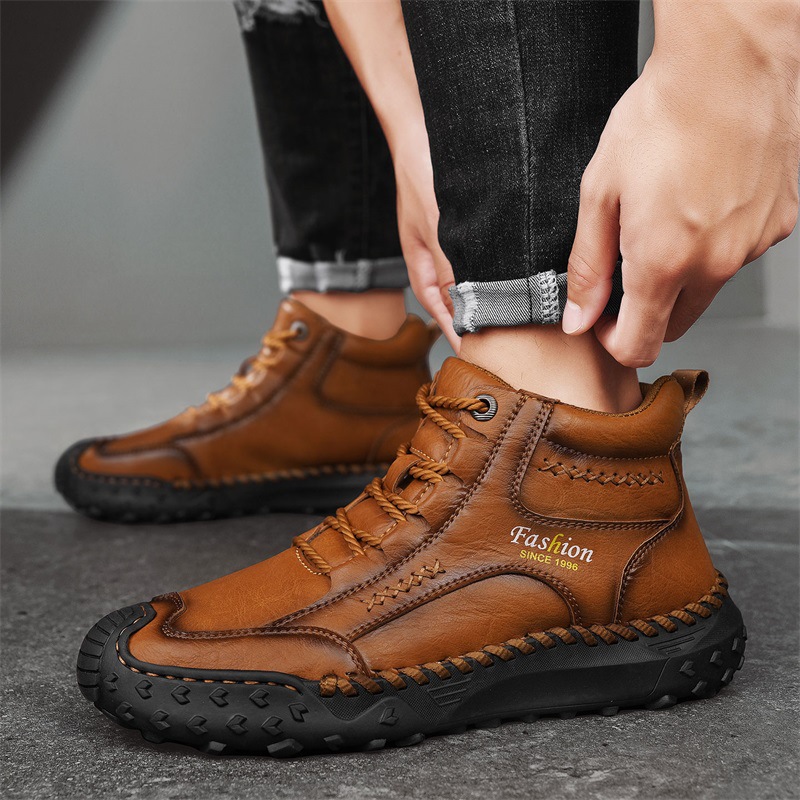 Autumn And Winter Handmade Large-Size Shoes For Men, Genuine Leather Casual High-Top Shoes, Work Martin Boots_vogvips.com