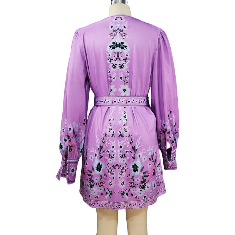 FD949 In Stock Cross-Border 2025 Autumn New Women's Long Sleeve V-Neck Loose Printed Bohemian Dress_ecoleips.com