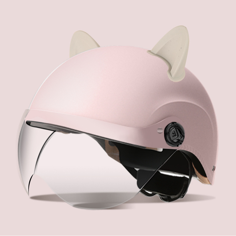 Sun Protection, Universal Motosiklet kaskı (dəbilqə) - summer-helmet-matte-pink-summer-helmet-transparent-visor-accessories-rabbit-ears-white