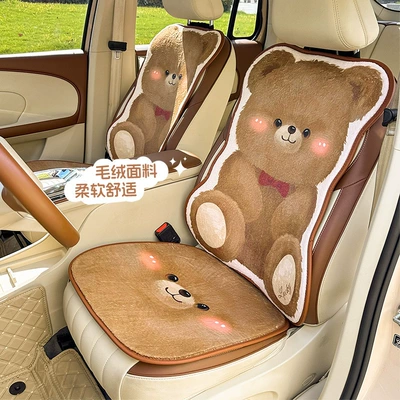 Cartoon Car Seat Cushion Winter Plush Cute Car Rear Seat Cushion Thickened Warm Car Seat Cover