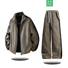 NASA美式复古运动休闲套装男款春秋季新款潮牌夹克拼色长裤两件套