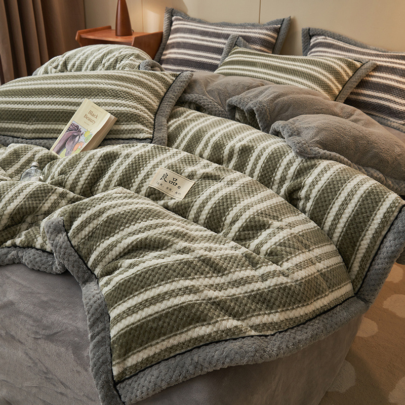 Nueva funda de edredón de terciopelo de leche de una sola pieza cubierta de edredón de terciopelo de coral de doble cara de invierno sábana de tres piezas de cuatro piezas 150x200x230