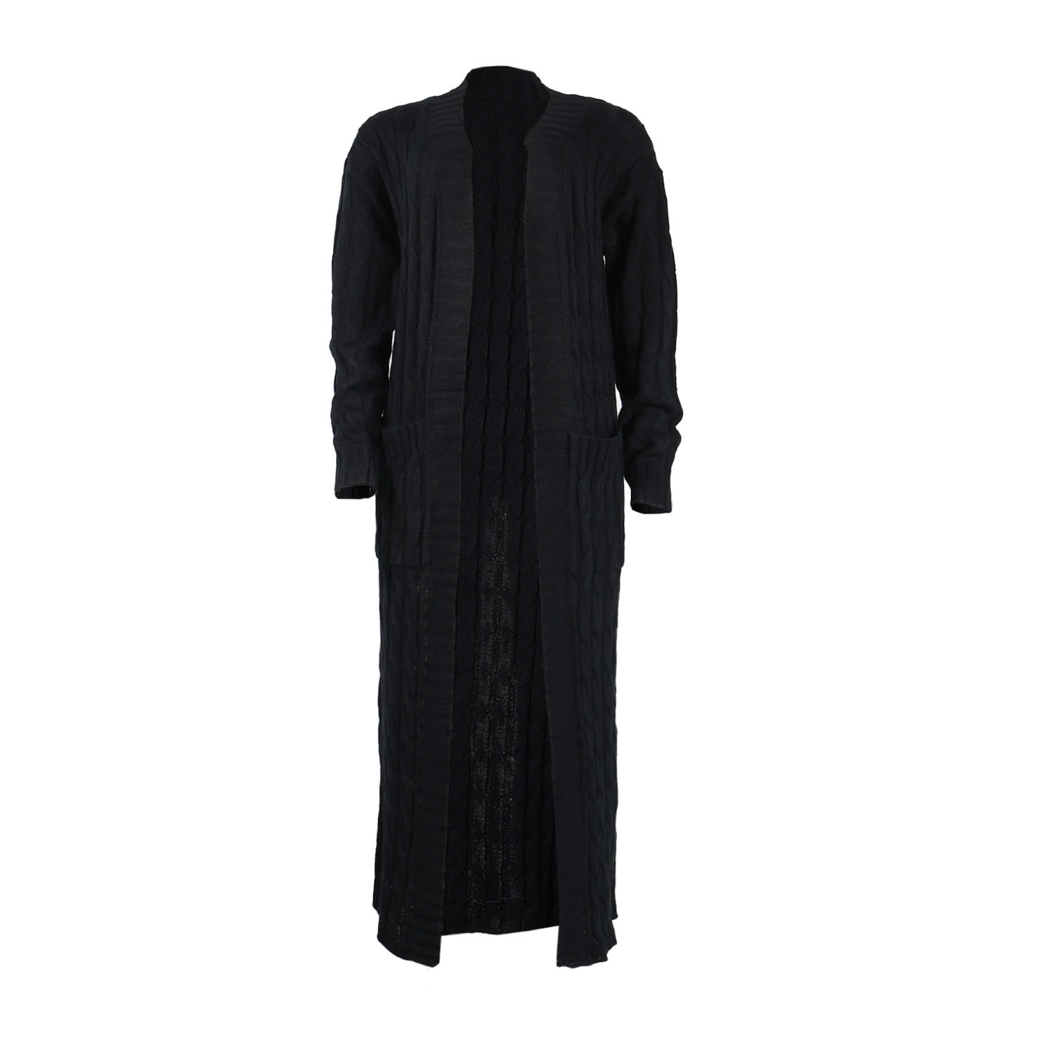 Damen Strickjacke Lang Aus Grobstrick In Unifarben Wintermantel_voghion.com