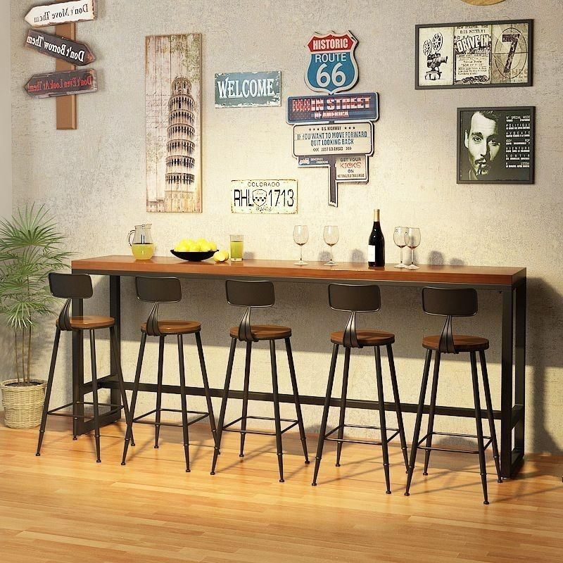 American-style solid wood bar table against the wall, suitable for milk tea shops, bars, commercial restaurants, simple home use, and balcony long tables