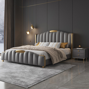 2022 High-end Modern Light Luxury Style Bed Edges Master Bedroom Wedding Simple Italian Atmosphere Internet Celebrity Solid Wood Soft Bag