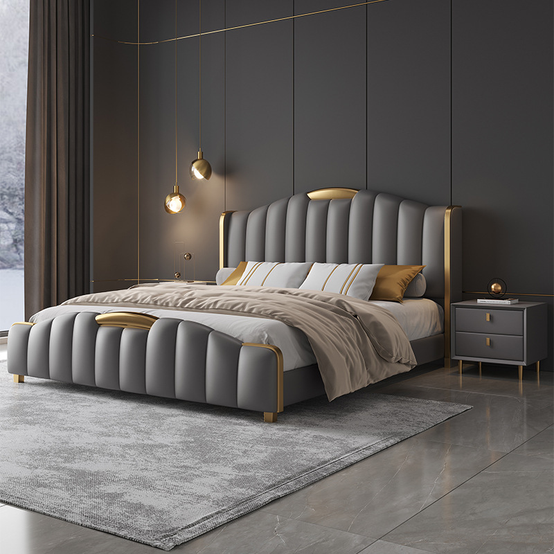 2022 High-end Modern Light Luxury Style Bed Edges Master Bedroom Wedding Simple Italian Atmosphere Internet Celebrity Solid Wood Soft Bag