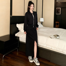 时尚休闲套装裙女2025春秋新款洋气黑色显瘦开衫外套半身裙两件套