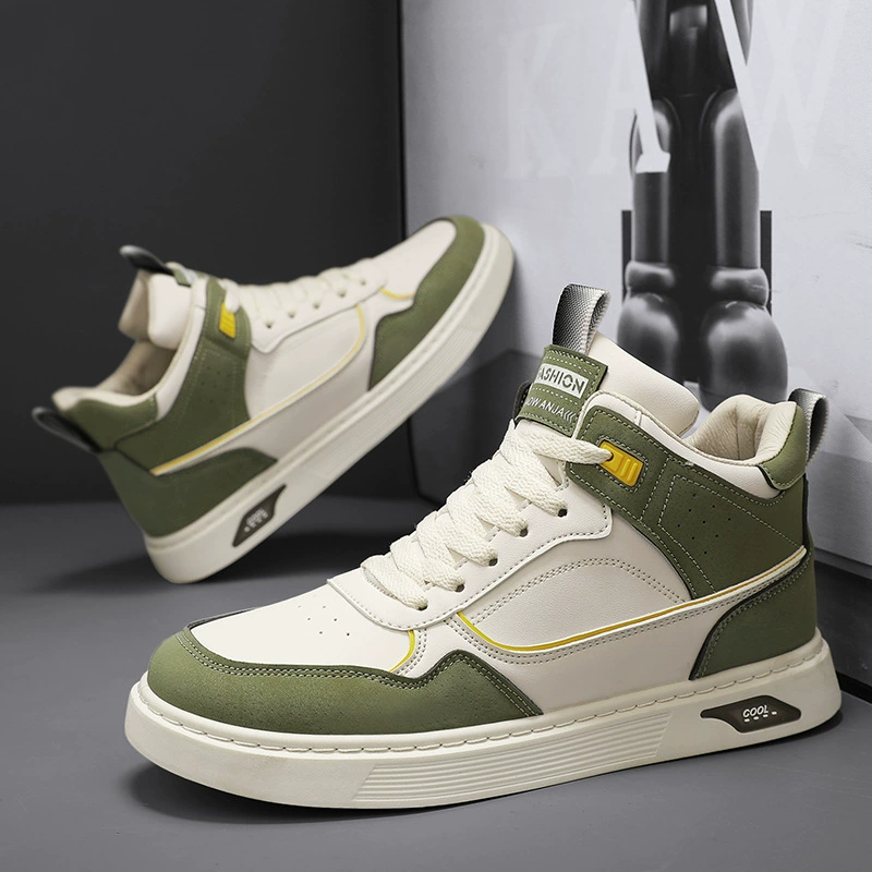 Мужские туфли Four Seasons со средним верхом на толстой подошве, повышенное Соответствие цвета, универсальные белые туфли в Корейском стиле, повседневная мужская обувь на открытом воздухе