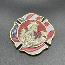 现货 美国异型消防国旗纪念章 收藏彩绘条旗荣耀硬币军迷纪念币