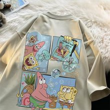 T恤半袖青少年新款夏季衣服体恤廓形上2025男款学生海绵宝宝短袖