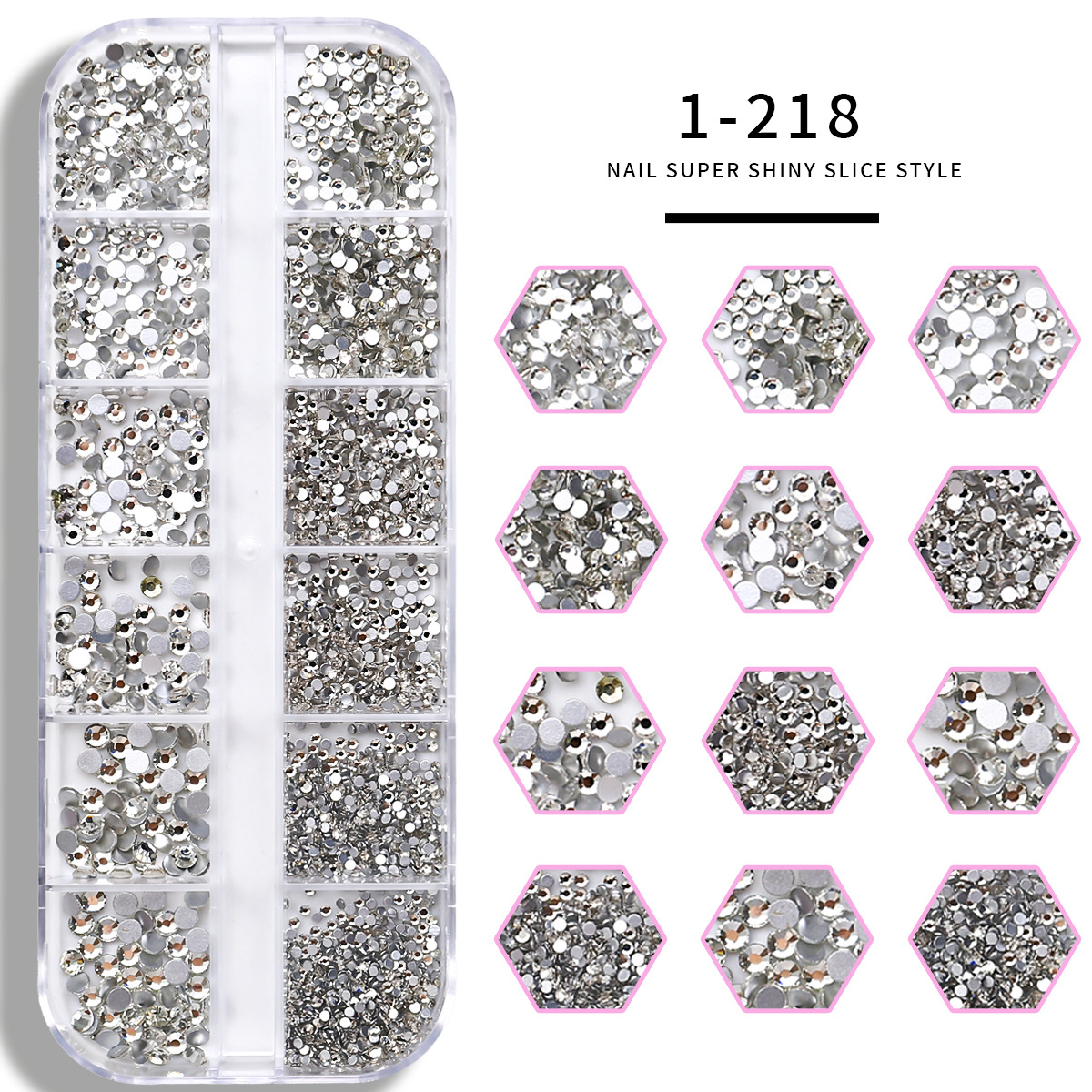 Set de joyas de uñas 12 barras de joyas taladro de uñas largo taladro de fondo plano mezclado taladro de forma especial superbrillante accesorios de uñas
