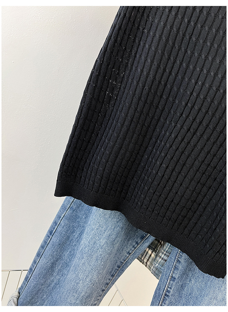Elegante t-shirt da donna in maglia a trecce con collo a revers_voghion.com