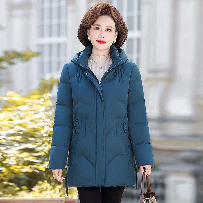 Brand Middle-Aged Women's Mid-Length down Jacket, Slim Fit, Winter Thickened White Duck down Coat for Middle-Aged and Elderly Mothers