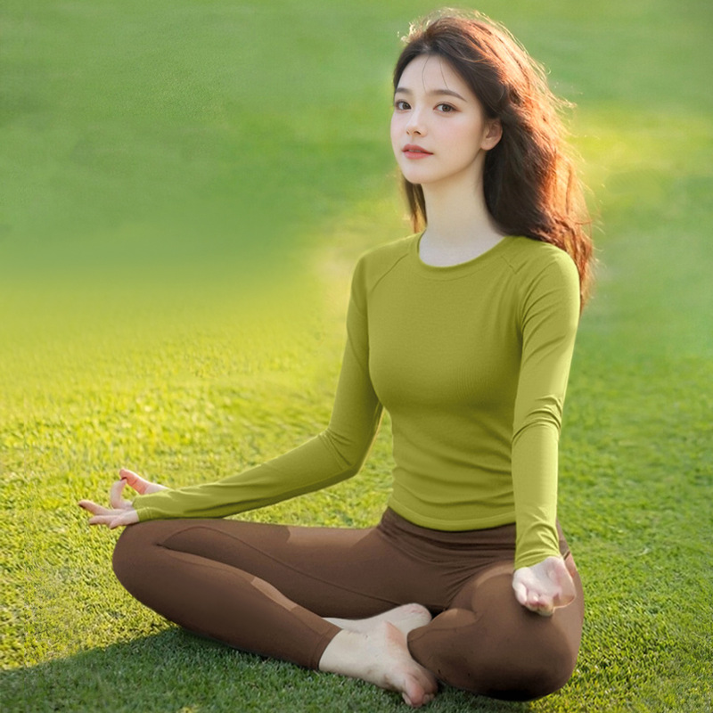 Super Nice-Looking Yoga Clothing Set That Can Be Worn Outside, Beautiful Pilates Training Clothing, Long-Sleeved Right-Shoulder Fitness Sports Tops