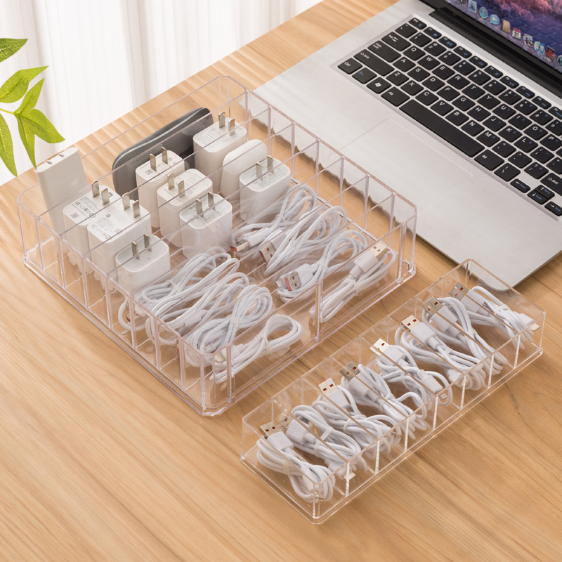 Desktop Data Cable Storage Artifact Charger Charging Cable Organizer Box Sub-grid Earphone Cable Storage Box Organizer