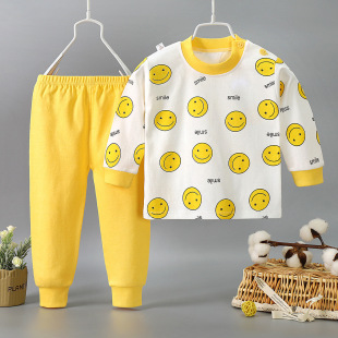 Manufacturers supply children's comfortable shoulder open underwear suit autumn clothes long pants small boys and girls baby homewear pajamas