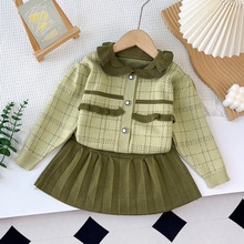 2025春秋新款女童毛衣套装新款时髦洋气儿童小香风小格块针织套裙