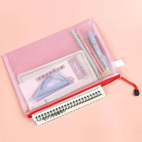 Transparent Document Bag A4 Office Supplies Mesh Zipper Bag Student Stationery Wholesale PVC Waterproof Portable Information Bag