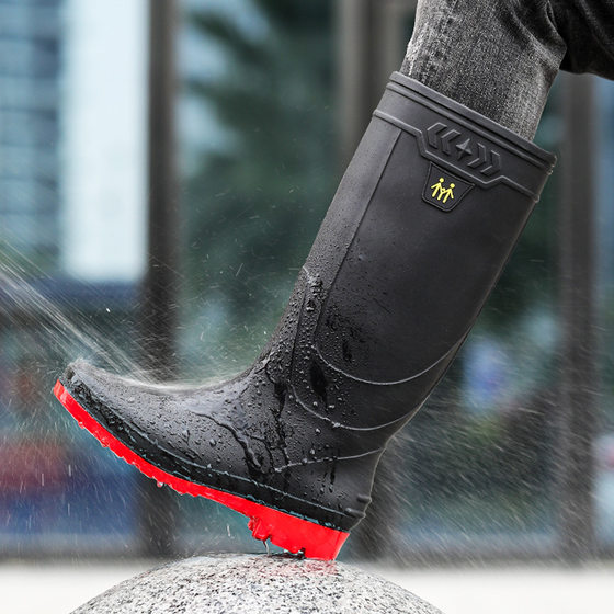 Water shoes men's thickened fleece-lined detachable liner high tube waterproof non-slip wear-resistant men's rain boots cross-border wading boots