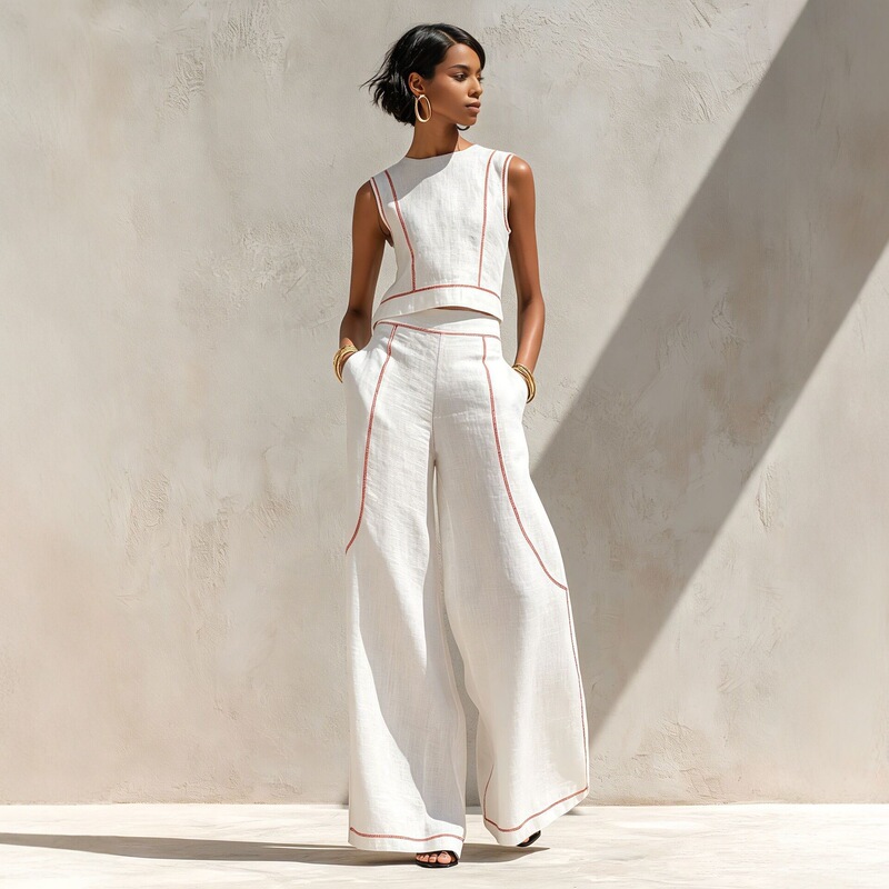 2026 New European and American Style Sleeveless Color-Blocking Wide-Leg Pants Set for Women, Summer Casual Fashion Two-Piece Set, Trendy Cross-Border Style 2026 New European and American Style Sleeveless Color-Blocking Wide-Leg Pants Set for Women, Summer Casual Fashion Two-Piece Set, Trendy Cross-Border Style