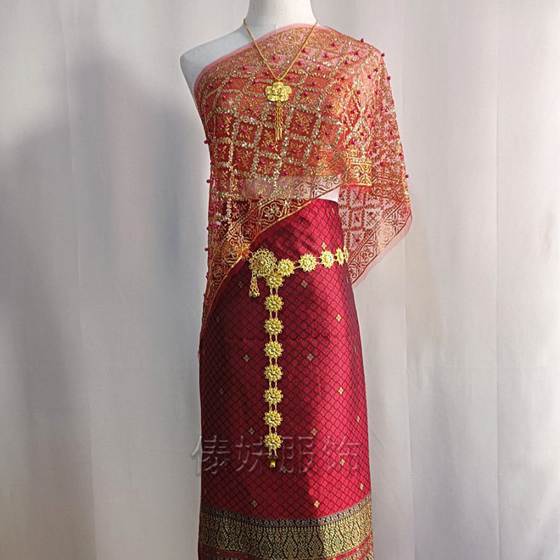 D3 red skirt five-piece set with free plumeria