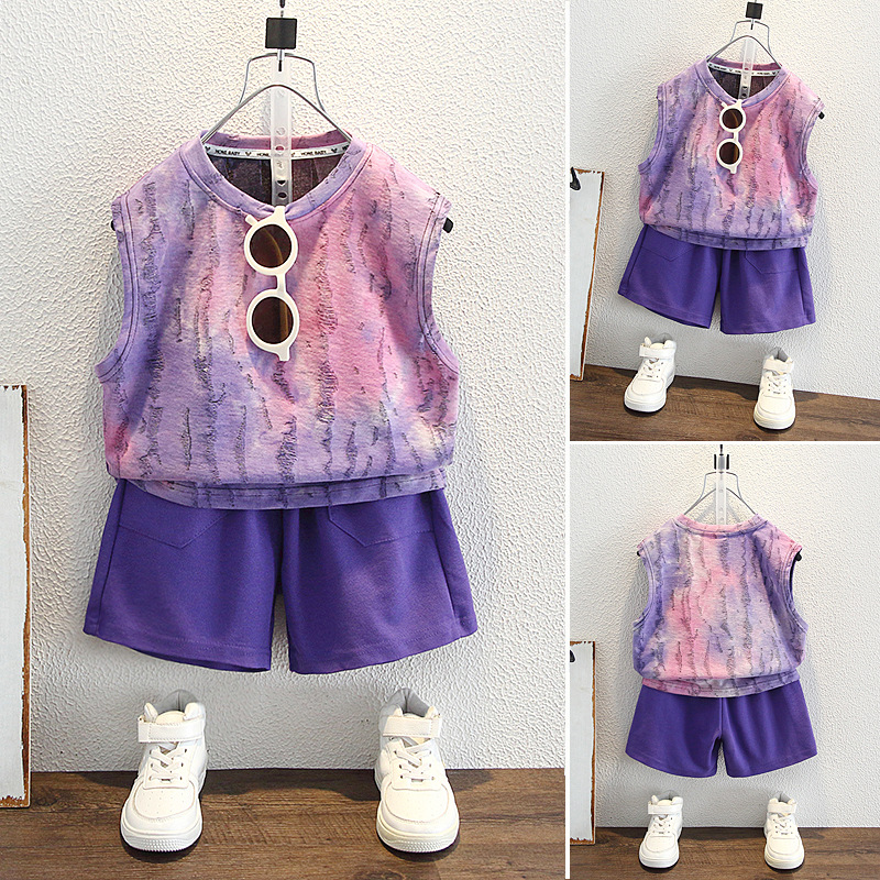 8137 traje de verano para niños 2025 nuevos pantalones cortos de chaleco de moda para niños de dos piezas ropa de verano para bebés de moda