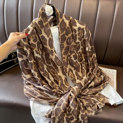 ファッション豹柄マフラー女2023秋冬新長型欧米両面マントバリ糸保温綿麻マフラー潮