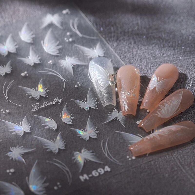 Internet Celebrous New Explosions Shell Light Butterfly Aurora Butterfly Nail Art Stickers Fairy Clear White Adhesive Nail Stickers