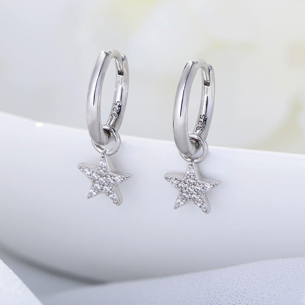 1 Paire Mode Star Argent Sterling Incruster Zircon Boucles D'oreilles Pendantes display picture 5