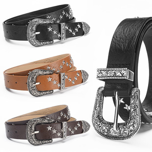 Cross-border five-angle star nail trend fashion punk style wide belt personality women's jeans universal belt women