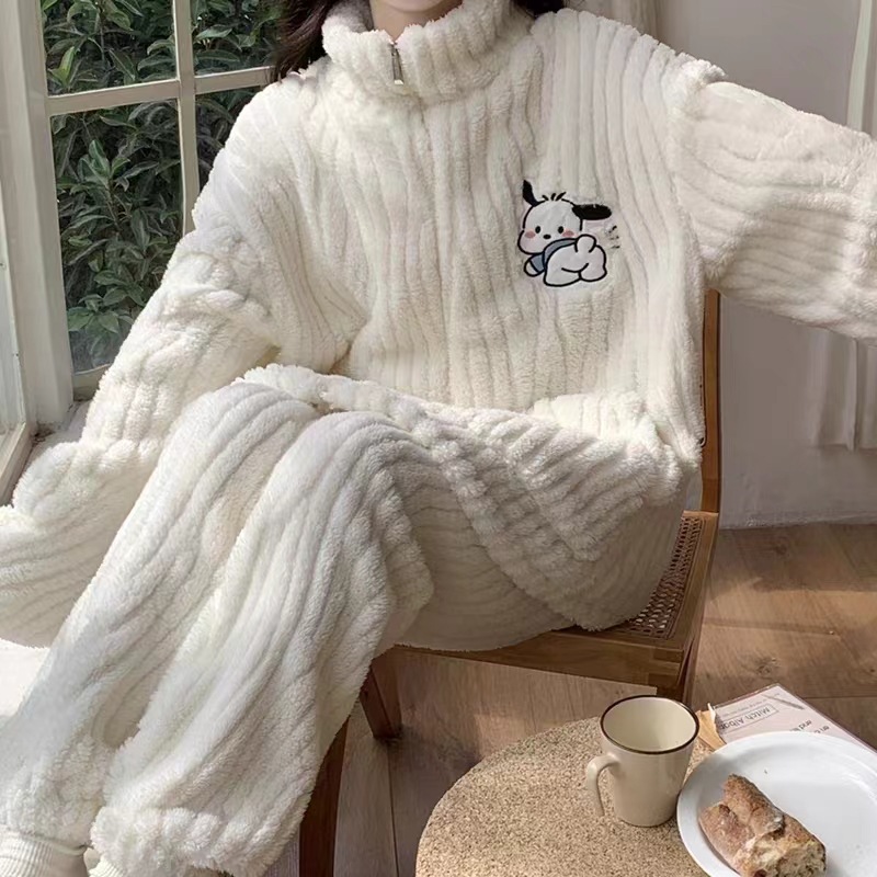 Pijamas de otoño e invierno para mujer más terciopelo grueso de gran tamaño coral vellón 2025 nuevo servicio a domicilio con cremallera casual dulce