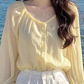 小领衬衫长袖女2026春秋新款洋气减龄多巴胺穿搭气质上衣露肩