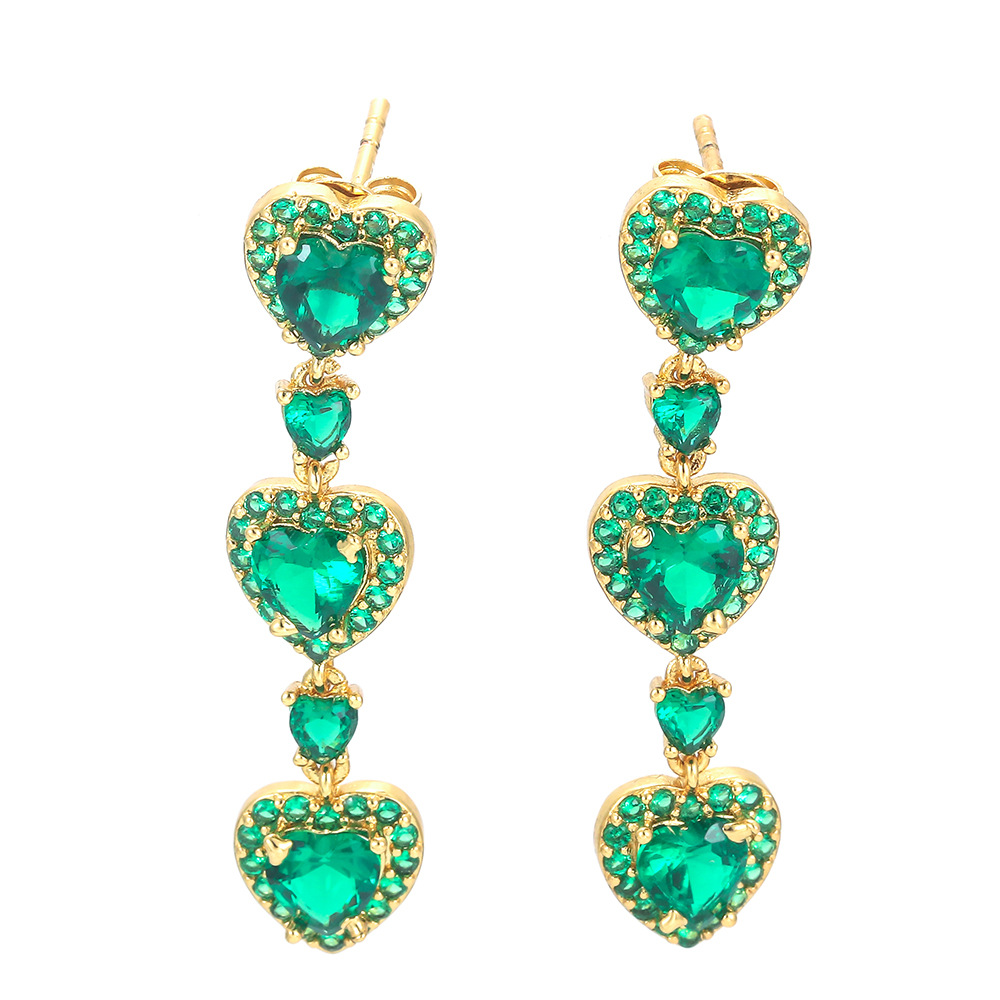 Plating Design Retro Geometric Heart Shape Copper Earrings Plating Zircon Copper Earrings