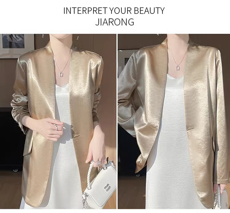 ng2510292 White Acetate Satin For Women, 2025 Spring/autumn New Style, Loose Casual Elegant Short Blazer Top_ecoleips.com