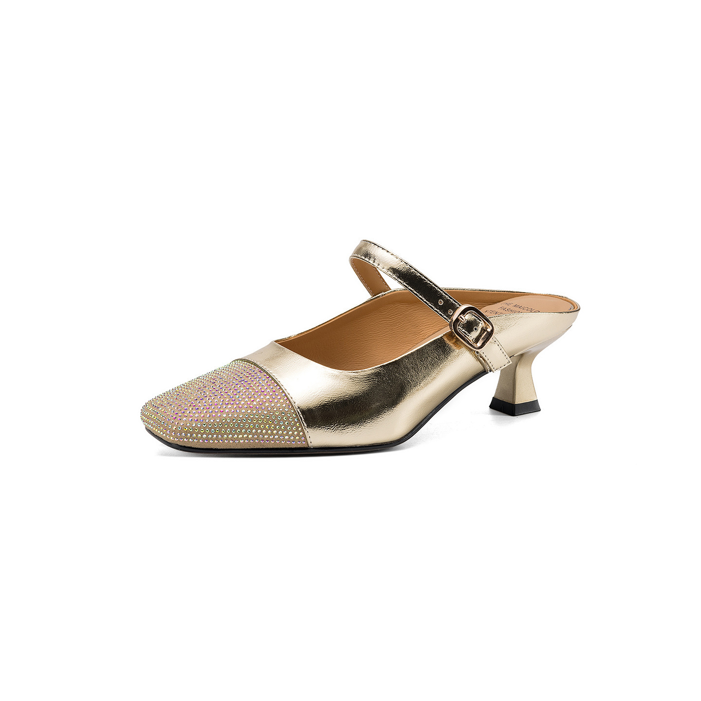 Sandal nữ mũi vuông bít mũi hở gót, gót 5 cm, phong cách tiểu hương — màu vàng