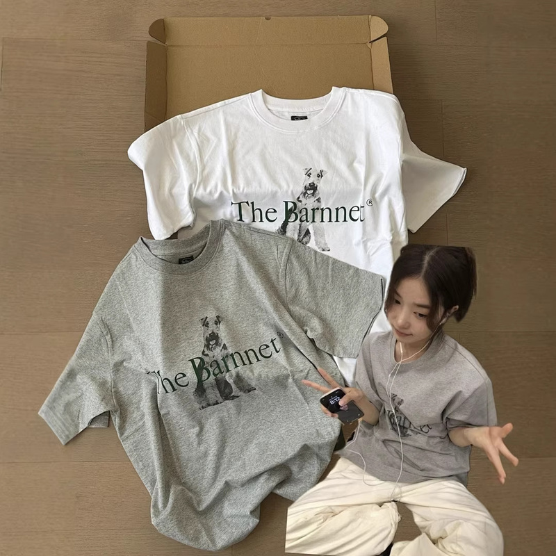 Korean Niche Fashion Brand the Barnnet Eight-Dog Print Short-Sleeve Round-Neck Loose T-Shirt Top for Women Korean Niche Fashion Brand the Barnnet Eight-Dog Print Short-Sleeve Round-Neck Loose T-Shirt Top for Women