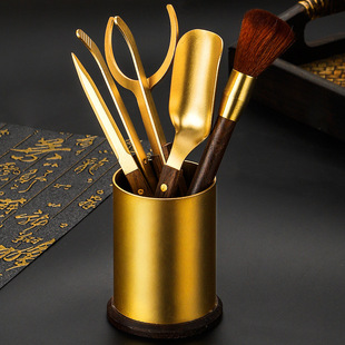Solid Wood Ebony Accessories Tea Ceremony Six Gentlemen Kung Fu Tea Set suit Copper Wood Five-piece Tea Holder