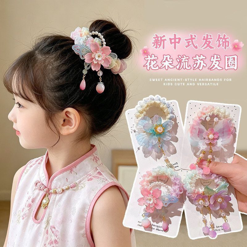 Chinese-style Children's Hair Tie, Ancient-style Floral Hair...