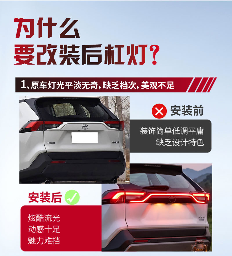 Suitable for 20-25 Models of Toyota Rav4, Dedicated Modified Led Flowing Tail Lights and Brake Lights