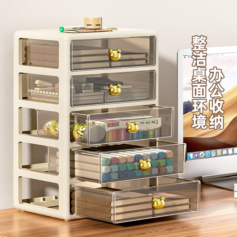 Desktop Storage Box, Transparent Drawer-Type Office Desk Stationery and Cosmetics Storage Box, Multi-Layer Storage