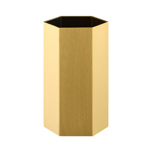 Light luxury metal stainless steel hexagonal diamond pen holder office stationery storage tube desktop ornaments hexagonal storage tube
