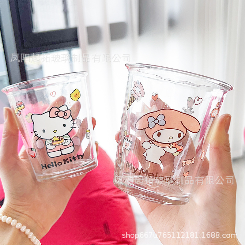Glass Water Cup Cute Cartoon Flip-top Milk Cup Korean ins Style Couple Home Breakfast Juice Coffee Cup