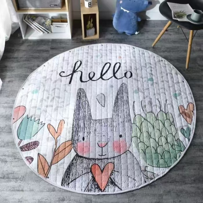 Factory Direct Sales Nordic Style Children's Floor Mats, Carpets, Kindergarten Baby Round Cartoon Toy Storage Mats