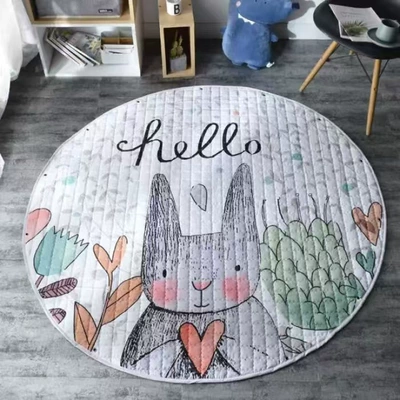 Factory Direct Sales Nordic Style Children's Floor Mats, Carpets, Kindergarten Baby Round Cartoon Toy Storage Mats (Avtomobil döşəmə paspasları) - loving-rabbit-diameter-150-packaging-size-373212