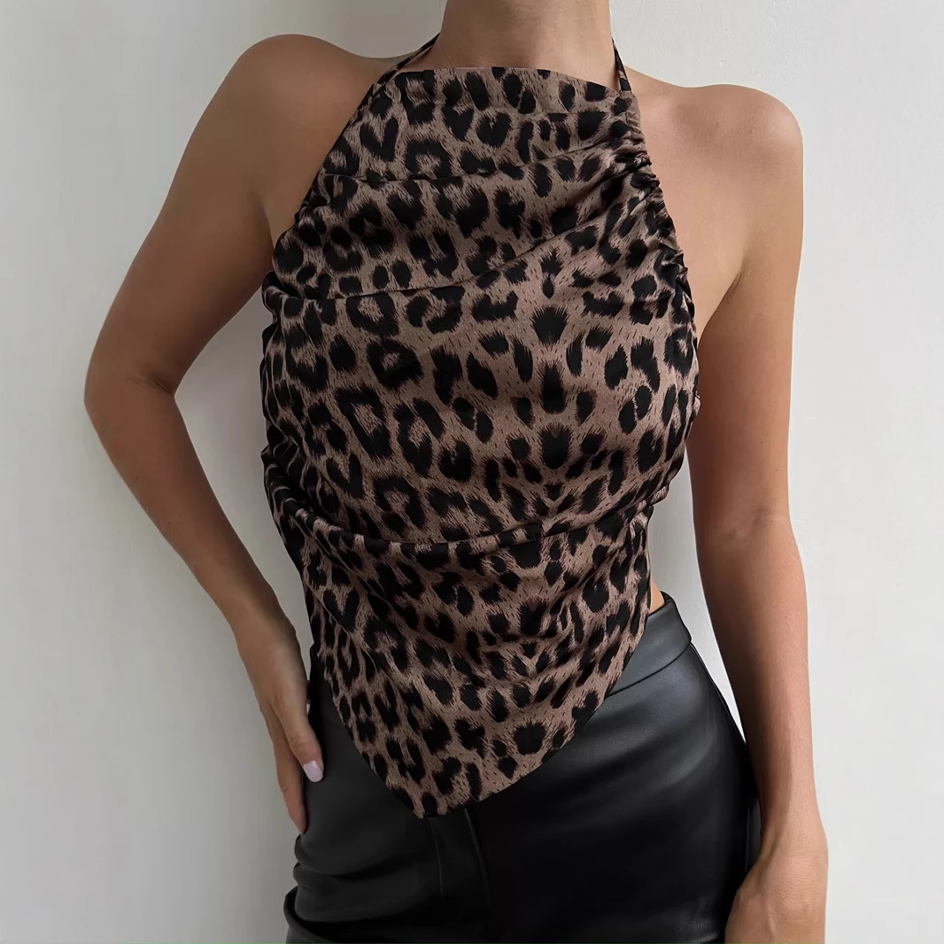 Europe and the United States cross-border hanging neck bellyband irregular sexy backless body-shaping suspenders personality street casual leopard print women's clothing